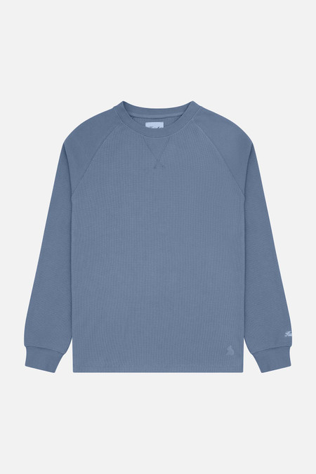 Kuwalla Tee Washed Waffle Crew | Blue KUL-TWC2718C | Front View | Mens Casual Tops | Topdrawers Clothing for Men