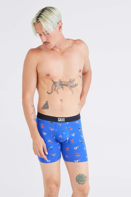 Saxx Vibe Boxer Brief | Winter Action Sport Blue SXBM35 | Front View | Mens Boxer Briefs | Topdrawers Underwear for Men