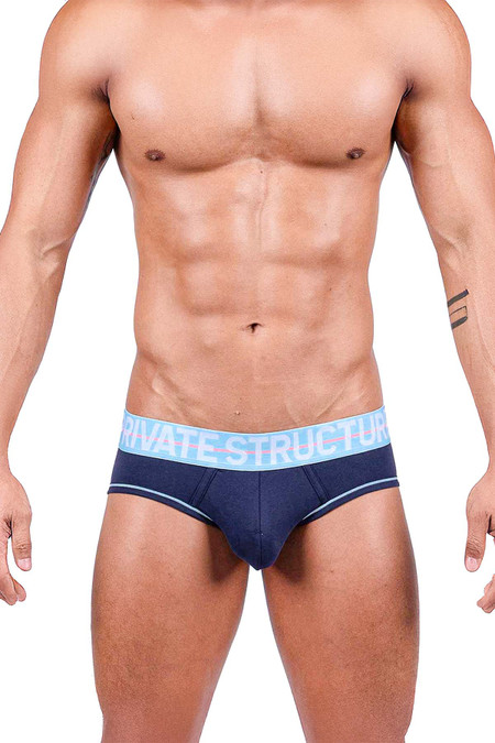 Private Structure MO-Lite Mini Brief | Navy/Placid Blue MOUX4104 | Front View | Mens Briefs | Topdrawers Underwear for Men