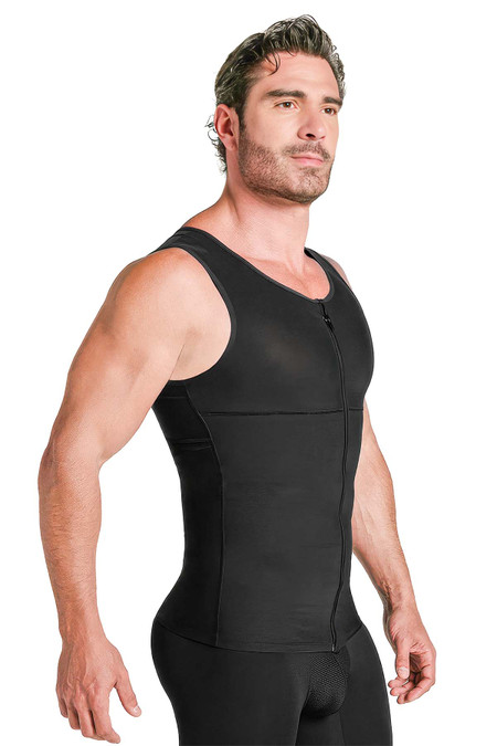 Leo PowerSlim Double Layer Compression Vest | Black 35027 | Side View | Mens Sleeveless T-Shirts | Topdrawers Clothing for Men