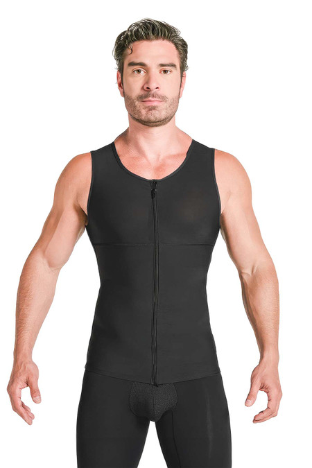 Leo PowerSlim Double Layer Compression Vest | Black 35027 | Front View | Mens Sleeveless T-Shirts | Topdrawers Clothing for Men