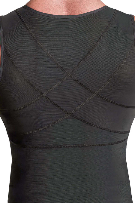 Leo PowerSlim Double Layer Compression Vest | Black 35027 | Rear View | Mens Sleeveless T-Shirts | Topdrawers Clothing for Men