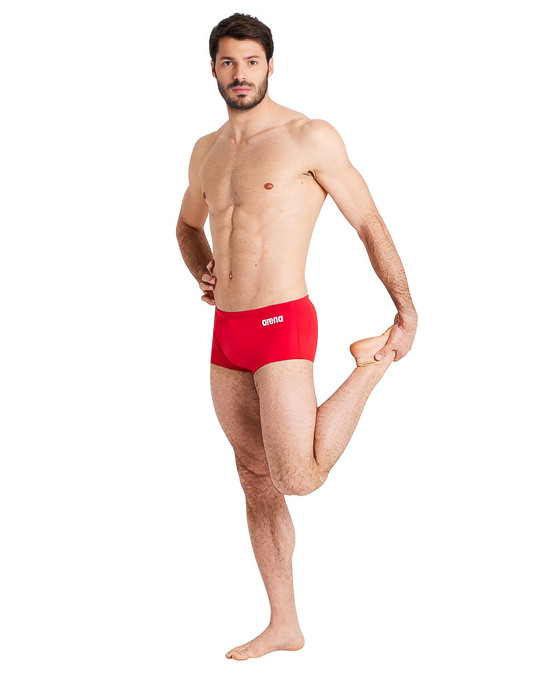 Arena Team Swim Low Waist Short Trunk Solid | Red White 004775-450 | Front View | Mens Swim Boxers | Topdrawers Swimwear for Men