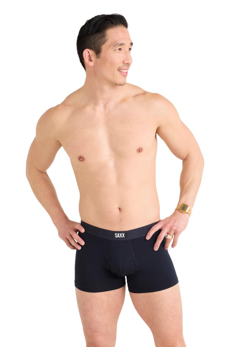 Saxx Vibe Xtra Trunk | Black SXVT28F | Front View | Mens Boxer Briefs | Topdrawers Underwear for Men