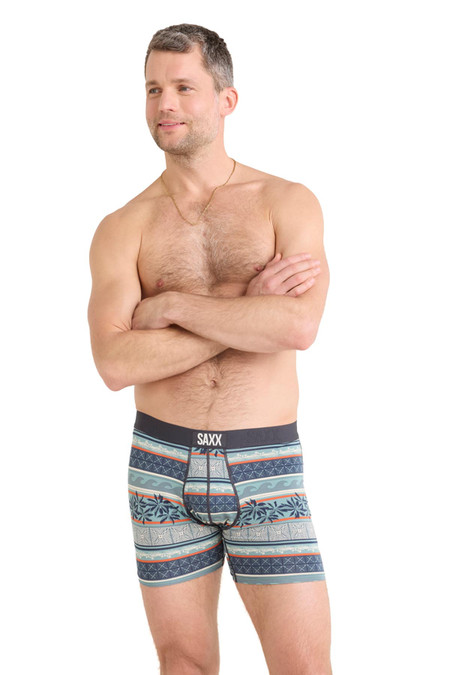 Saxx Ultra Boxer Brief Fly | Beach Shack Stripe Teal SXBB30F | Front View | Mens Boxer Briefs | Topdrawers Underwear for Men