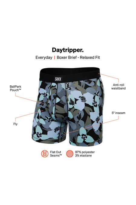 Saxx Daytripper Boxer Brief Fly | Camo Flowers Blue Fog SXBB11F | Front View | Mens Boxer Briefs | Topdrawers Underwear for Men