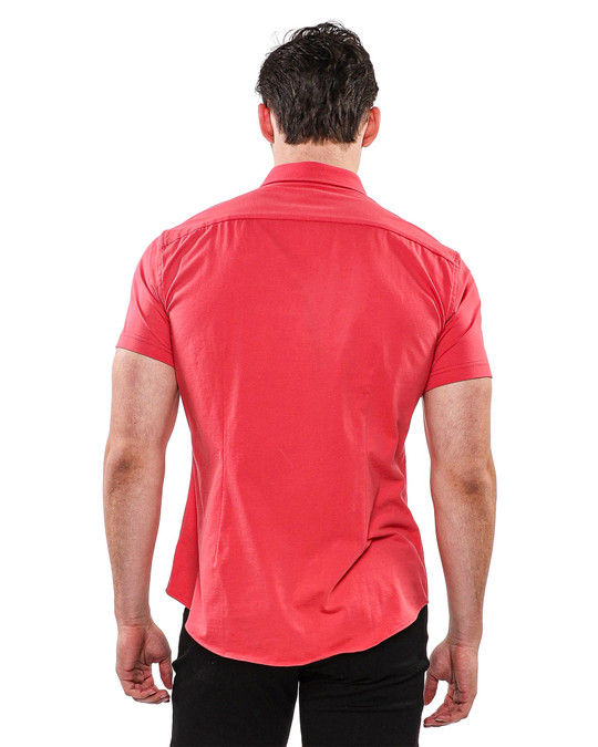 ST33LE Solid Knit Strech Short Sleeve Shirt | Punch ST-963 | Rear View | Mens Short Sleeve Shirts | Topdrawers Clothing for Men