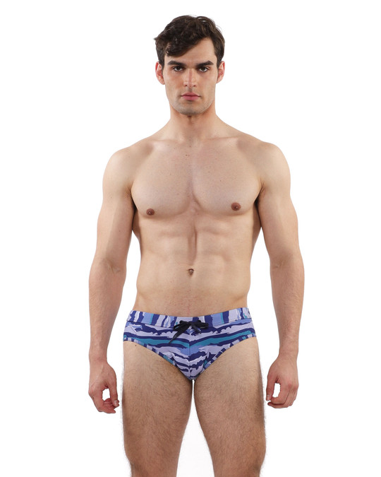 ST33LE Swim Brief | Cobalt Sky Camo ST-8015-18 | Front View | Mens Swim Briefs | Topdrawers Swimwear for Men