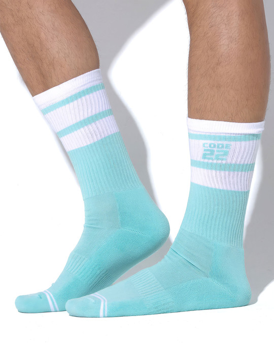 CODE 22 Essential Crew Sock | Aqua 8019 | Side View | Mens Crew Socks | Topdrawers Apparel for Men