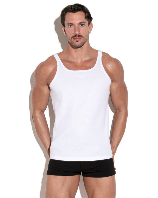 CODE 22 Essential Rib Tank Top | White 3302 | Front View | Mens Tank Tops | Topdrawers Clothing for Men