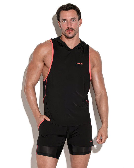 CODE 22 Training Sleeveless Hoody | Black 9936 | Front View | Mens Hoodies | Topdrawers Clothing for Men