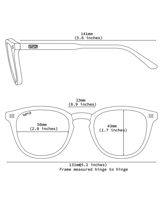 WMP Eyewear Walker Black Triple Black 1121-BLKBLK | Schematic View | Mens Sunglasses | Topdrawers Apparel for Men