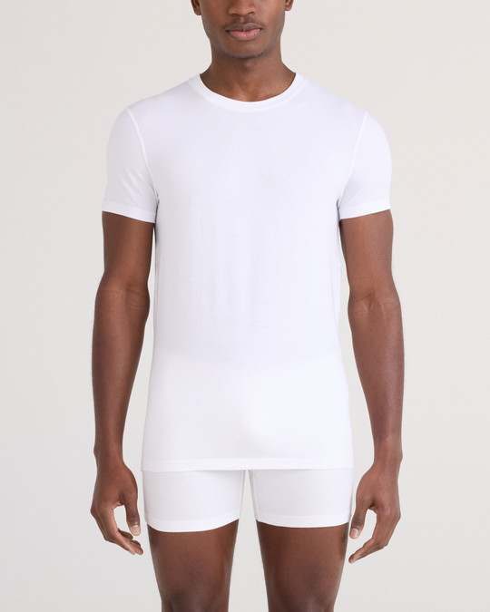Saxx DropTemp Cooling Cotton Crew Neck Undershirt White SXSC44 | Front View | Mens T-Shirts | Topdrawers Clothing for Men