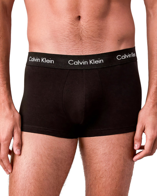 Calvin Klein 3-Pack Cotton Stretch Low Rise Trunk Black NB2614G-PUP | Front View | Mens Boxer Briefs | Topdrawers Underwear for Men