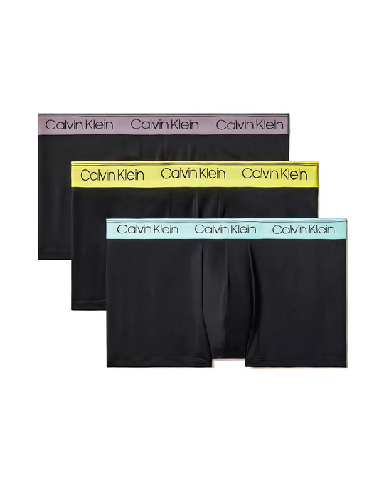 Calvin Klein 3-Pack Microfibre Stretch Low Rise Trunk Black Beau Blue Foggy Mauve Kewl Lime NB2569G-VT5 | Item View | Mens Boxer Briefs | Topdrawers Underwear for Men