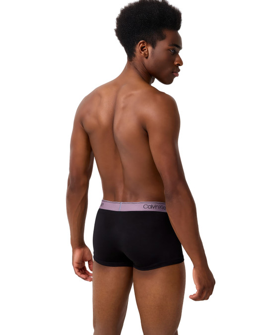 Calvin Klein 3-Pack Microfibre Stretch Low Rise Trunk Black Beau Blue Foggy Mauve Kewl Lime NB2569G-VT5 | Rear View | Mens Boxer Briefs | Topdrawers Underwear for Men