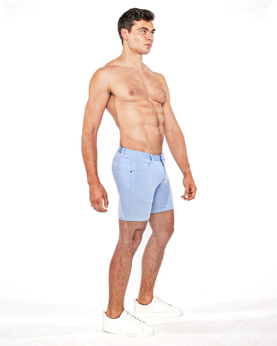 ST33LE Stretch Knit Jeans Shorts | Blue Rain ST-1932 | Side View | Mens Shorts | Topdrawers Clothing for Men