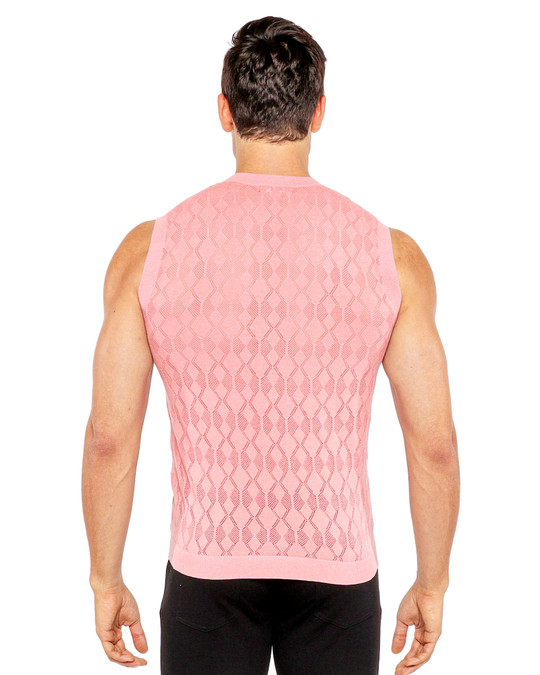 ST33LE Pointelle Knitted Vest | Peach Amber Diamond ST-24301 | Rear View | Mens Casual Tops | Topdrawers Clothing for Men