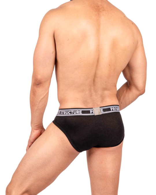 Private Structure Bamboo Viscose Mid Waist Mini Brief Black PBUT4378 | Rear View | Mens Briefs | Topdrawers Underwear for Men
