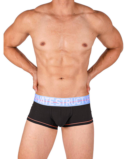 Private Structure MO-Lite Mid Waist Trunk Wizard Black Placid Blue MOUX4103 | Front View | Mens Boxer Briefs | Topdrawers Underwear for Men