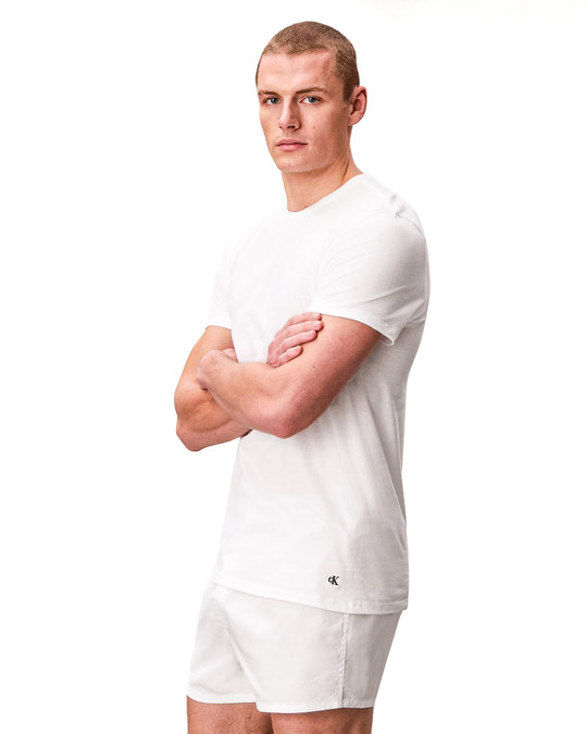 Calvin Klein 3-Pack Cotton Classics Crew Neck T-Shirt White NB4051G-100 | Side View | Mens T-Shirts | Topdrawers Clothing for Men