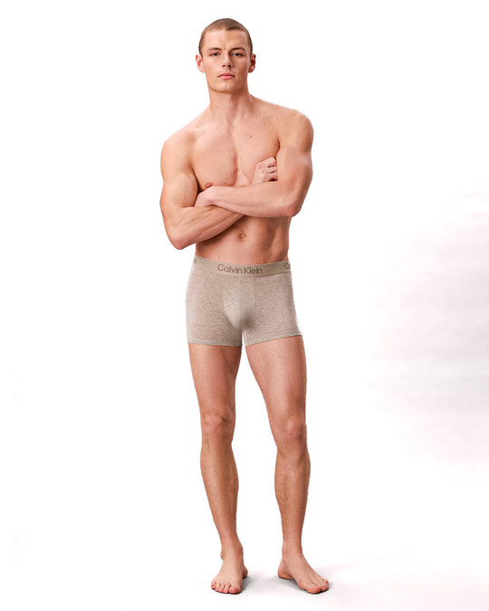 Calvin Klein 3-Pack Ultra Soft Modern Modal Trunk Oatmeal Heather Gulf Blue Liberty Blue NB4192G-3YO | Front View | Mens Boxer Briefs | Topdrawers Underwear for Men