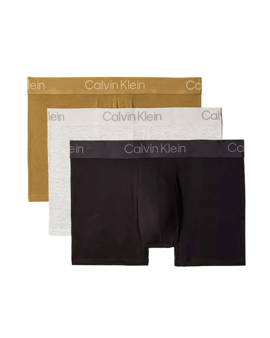 Calvin Klein 3-Pack Ultra Soft Modern Modal Trunk Black Grey Heather Sediment NB4192G-G4V | Front View | Mens Boxer Briefs | Topdrawers Underwear for Men