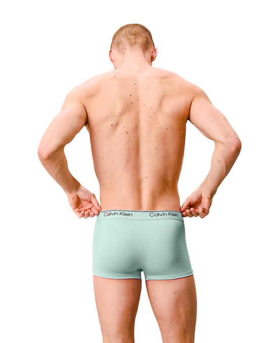 Calvin Klein 3-Pack Microfiber Stretch Low Rise Trunk Black Light Cast Feel The Mint NB4409G-3ZN | Rear View | Mens Boxer Briefs | Topdrawers Underwear for Men