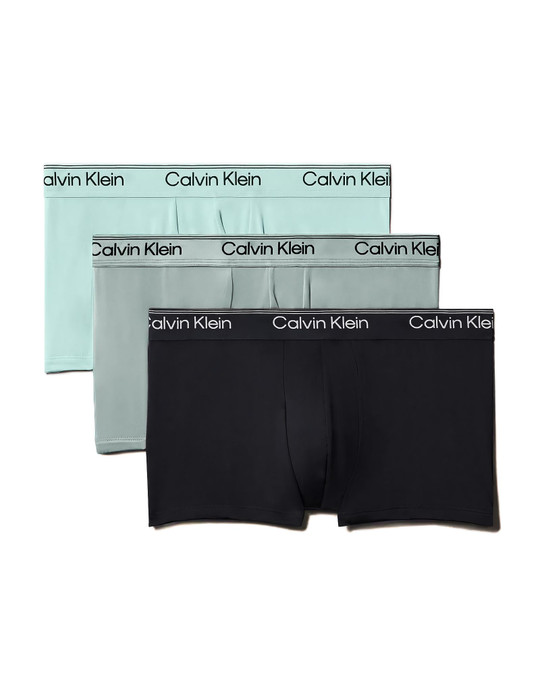 Calvin Klein 3-Pack Microfiber Stretch Low Rise Trunk Black Light Cast Feel The Mint NB4409G-3ZN | Front View | Mens Boxer Briefs | Topdrawers Underwear for Men