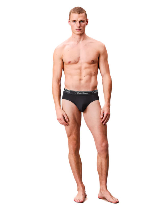Calvin Klein 3-Pack Microfiber Stretch Hip Brief Black w  Black Light Cast Feel The Mint NB4408G-3ZP | Front View | Mens Briefs | Topdrawers Underwear for Men