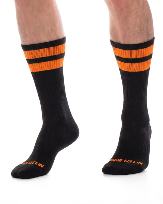 Barcode Berlin Gym Socks Black Orange 91366 | Front View | Mens Crew Socks | Topdrawers Apparel for Men
