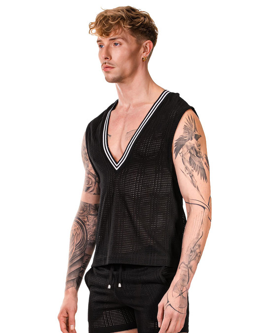 Barcode Berlin Kevin Sexy V-Neck Black White 92462 | Side View | Mens Casual Tops | Topdrawers Clothing for Men