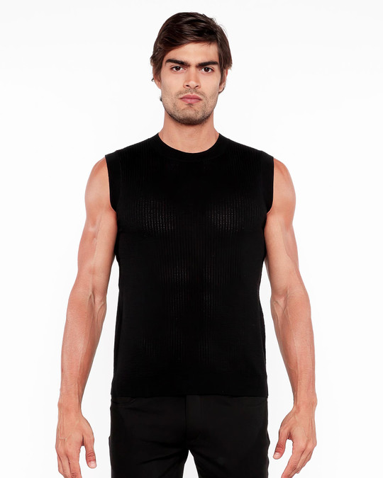 ST33LE Textured Open Knit Vest Midnight ST-24300 | Front View | Mens Casual Tops | Topdrawers Clothing for Men