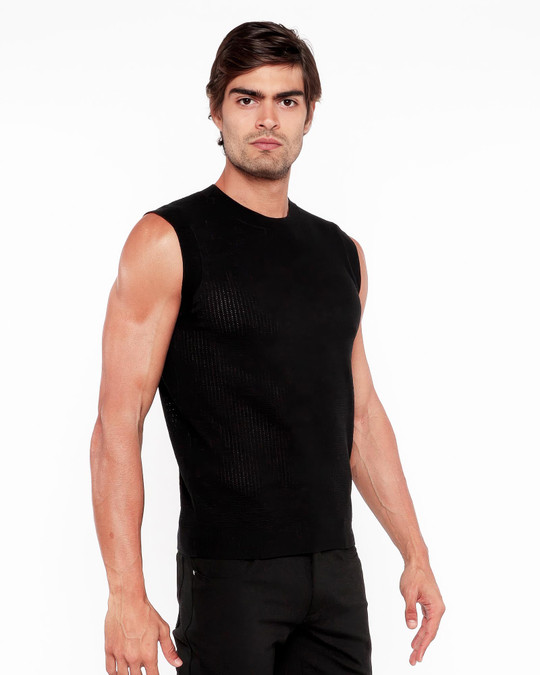 ST33LE Textured Open Knit Vest Midnight ST-24300 | Side View | Mens Casual Tops | Topdrawers Clothing for Men