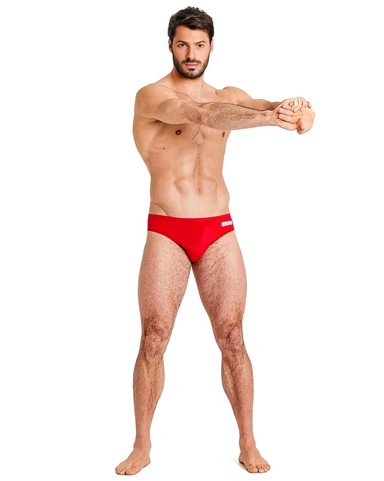 Arena Team Swim Brief Solid Red White 004773 | Front View | Mens Swim Briefs | Topdrawers Swimwear for Men