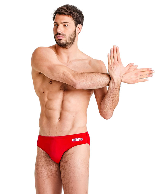 Arena Team Swim Brief Solid Red White 004773 | Front View | Mens Swim Briefs | Topdrawers Swimwear for Men