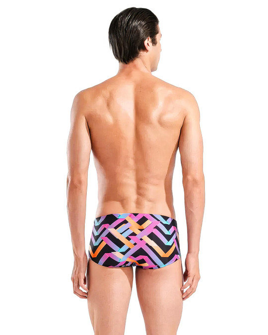 Arena Texture Low Waist Swim Short Black Multi 010731 | Rear View | Mens Swim Boxers | Topdrawers Swimwear for Men