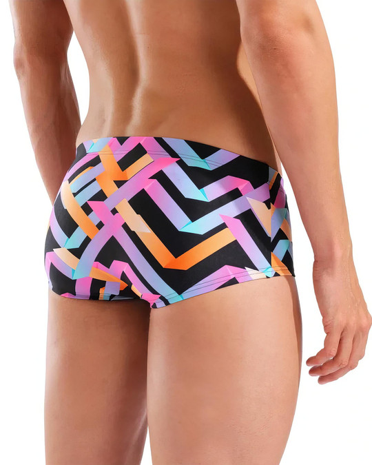 Arena Texture Low Waist Swim Short Black Multi 010731 | Rear View | Mens Swim Boxers | Topdrawers Swimwear for Men