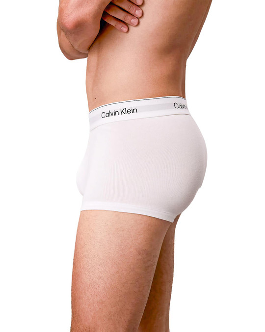 Calvin Klein 3-Pack Icon Cotton Stretch Low Rise Trunk White NB4389G-100 | Side View | Mens Boxer Briefs | Topdrawers Underwear for Men