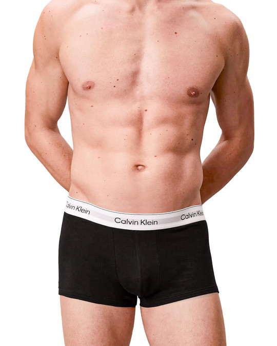 Calvin Klein 3-Pack Icon Cotton Stretch Low Rise Trunk Black NB4389G-UB1 | Front View | Mens Boxer Briefs | Topdrawers Underwear for Men