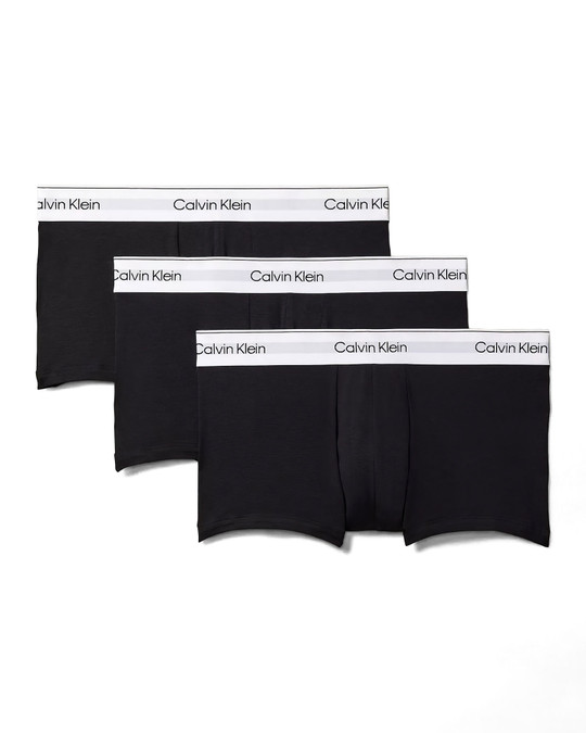 Calvin Klein 3-Pack Icon Cotton Stretch Low Rise Trunk Black NB4389G-UB1 | Front View | Mens Boxer Briefs | Topdrawers Underwear for Men