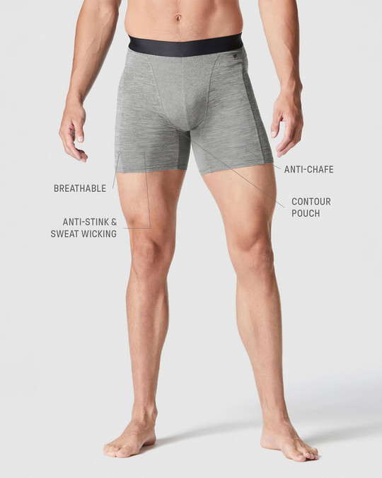 Fabletics The Blueprint Boxer Brief | Black Heather FLAP-MFA001 | Front View | Mens Boxer Briefs | Topdrawers Underwear for Men