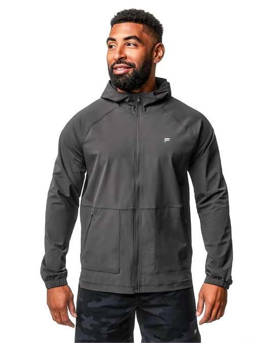 Fabletics The One Jacket | Onyx FLAP-MJ0042 | Front View | Mens Outerwear | Topdrawers Clothing for Men