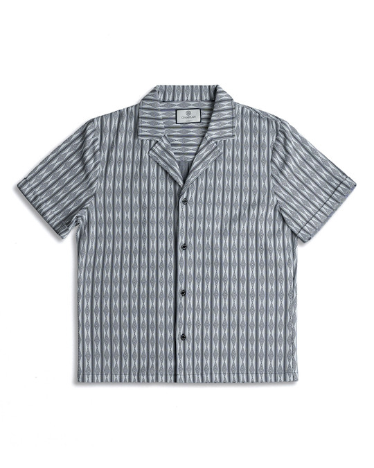 Champlain Jacquard Camp Collar Shirt Navy CHP-003-SS26008-01 | Front View | Mens Short Sleeve Shirts | Topdrawers Clothing for Men