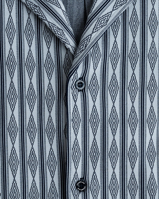 Champlain Jacquard Camp Collar Shirt Navy CHP-003-SS26008-01 | Front View | Mens Short Sleeve Shirts | Topdrawers Clothing for Men