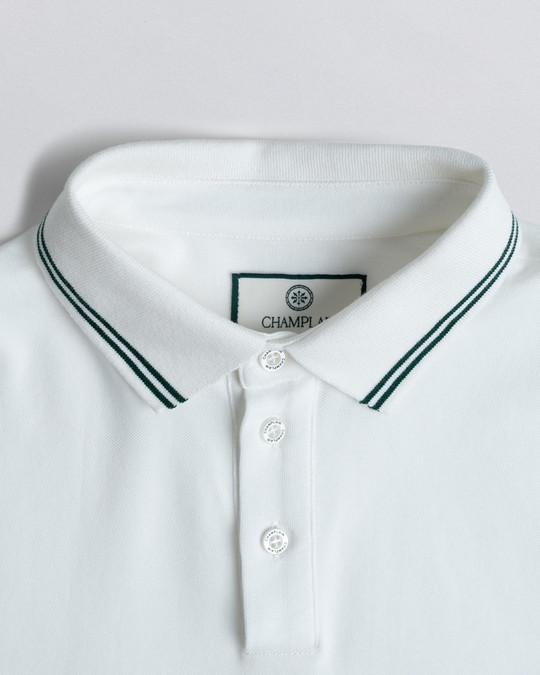 Champlain Court Polo White Green CHP-002-SS26014-04 | Front View | Mens Polo Shirts | Topdrawers Clothing for Men