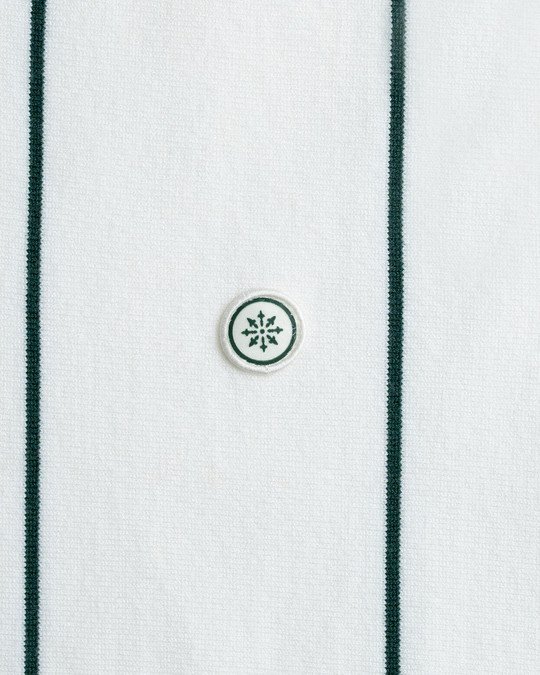Champlain Vertical Stripe Knit Polo White Green CHP-002-SS26017-04 | Front View | Mens Polo Shirts | Topdrawers Clothing for Men
