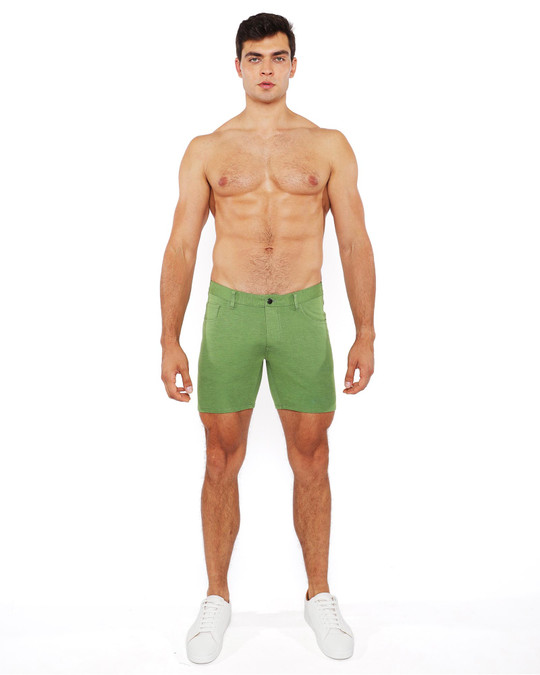 ST33LE Stretch Knit Jeans Shorts Pea Shoot ST-1932 | Front View | Mens Shorts | Topdrawers Clothing for Men