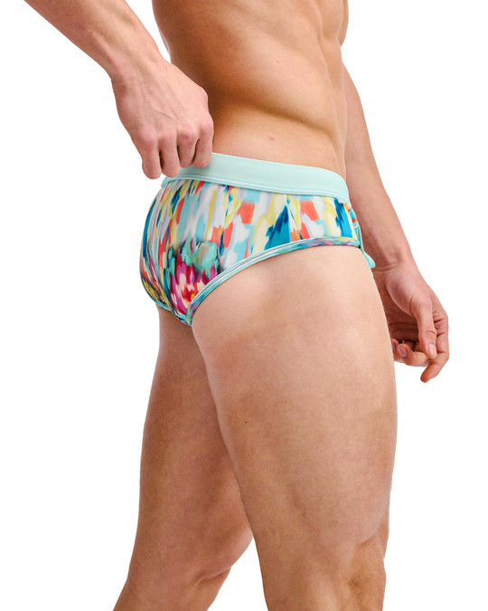 ST33LE Swim Brief Teal Multi Drips ST-8015-33 | Side View | Mens Swim Briefs | Topdrawers Swimwear for Men