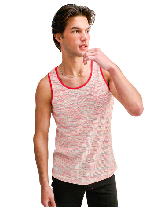 ST33LE Space Dye Textured Stretch Mesh Tank Poppy ST-11142 | Front View | Mens Tank Tops | Topdrawers Clothing for Men